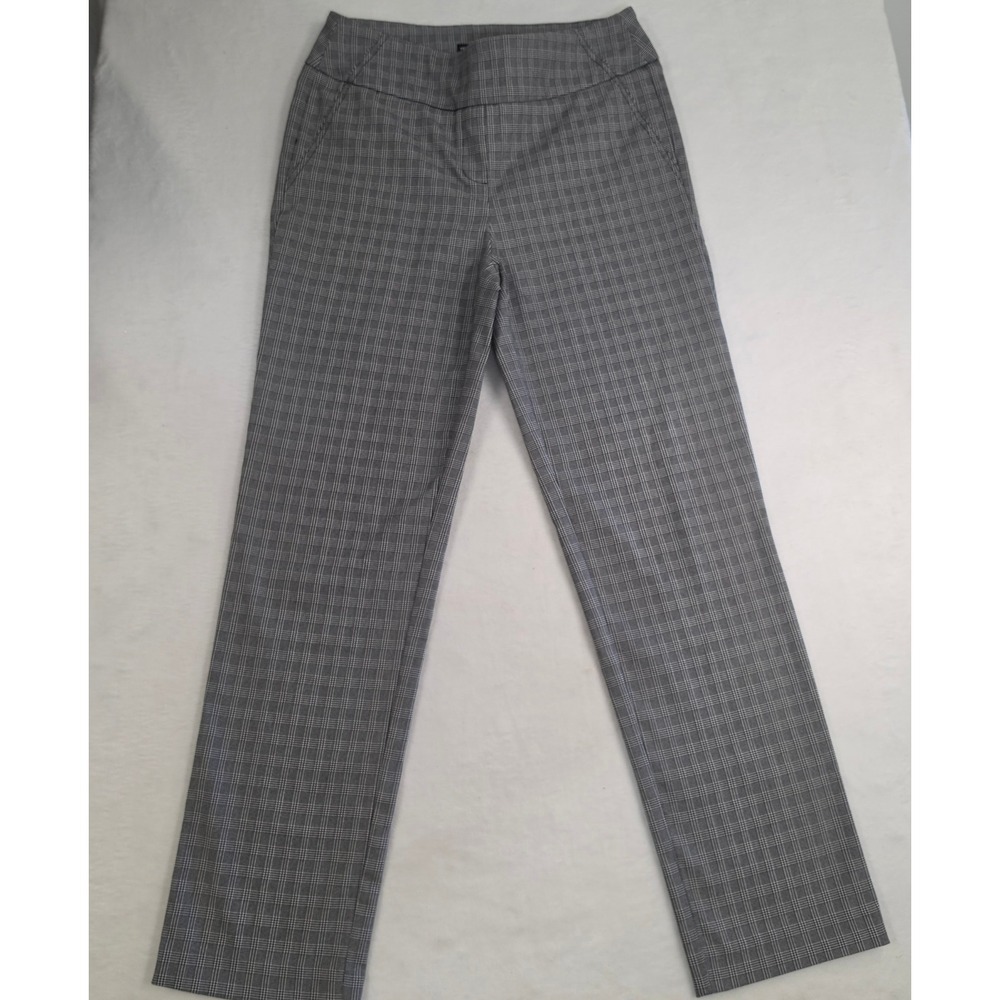 Hilary Radley Womens Plaid Pull On Dress Pants Black White Glen Check Small